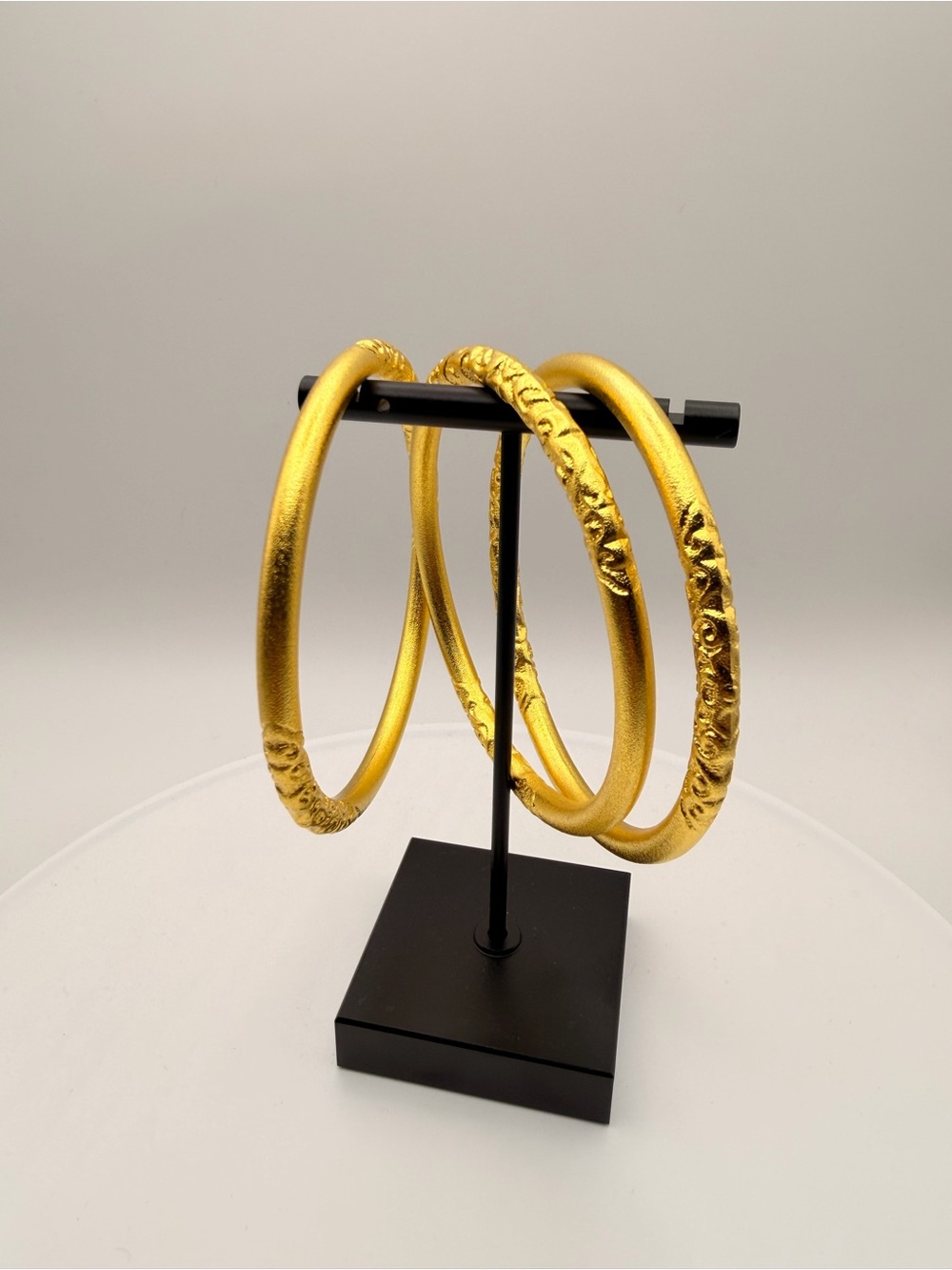 21K Gold-Plated Textured Bangle Bracelet Bundle